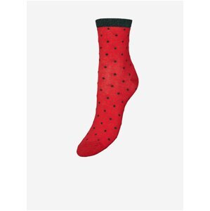 Červené dámske bodkované vianočné ponožky VERO MODA Snowflake