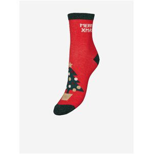 Červené dámske vzorované vianočné ponožky VERO MODA Snowflake