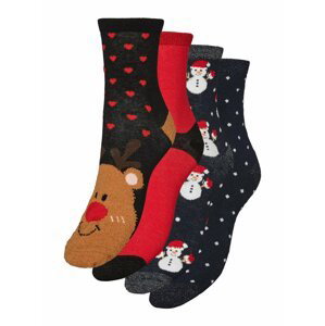 Sada štyroch párov vianočných ponožiek v tmavomodrej a červenej farbe VERO MODA Hoho