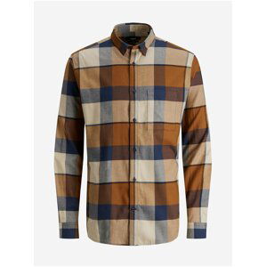 Modro-hnedá pánska kockovaná košeľa Jack & Jones Winter Shirt