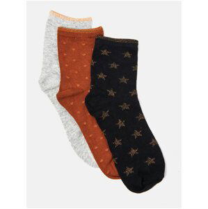 Sada troch vzorovaných ponožiek v čiernej, tehlovej a svetlošedej farbe CAMAIEU