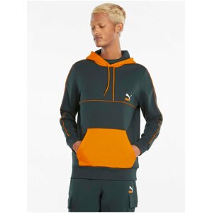 Oranžovo-zelená pánska mikina s kapucou Puma CLSX Piped Hoodie TR