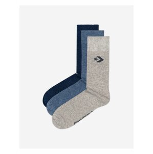 Sada troch párov unisex ponožiek v šedej, modrej a tmavomodrej farbe Converse