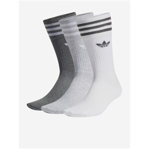 Sada troch unisex ponožiek v bielej, šedej a tmavošedej farbe adidas Originals Solid Crew Sock