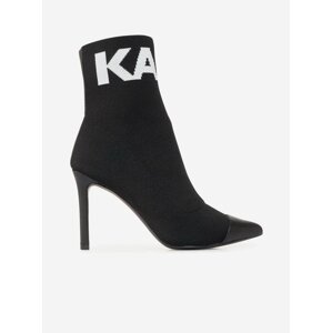 Čierne dámske členkové kožené topánky na podpätku KARL LAGERFELD Pandora Hi Knit Collar Ankle BT