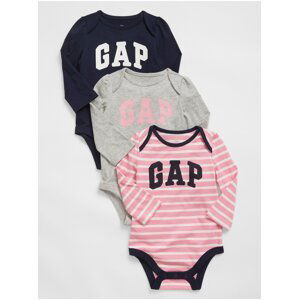 Šedo-ružové dievčenské body GAP logo bodysuit, 3ks GAP