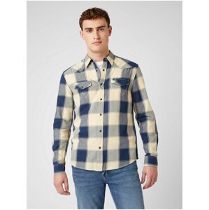 Modro-krémová pánska kockovaná košeľa Wrangler LS Western Shirt