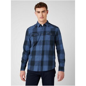 Modrá pánska kockovaná košeľa Wrangler LS Western Shirt