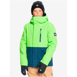 Modro-zelená chlapčenská zimná bunda s kapucou Quiksilver Mission Solid