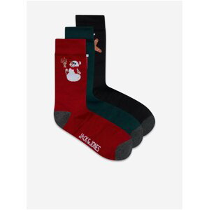 Sada troch párov pánskych vianočných ponožiek v červenej, zelenej a čiernej farbe Jack & Jones Vixen