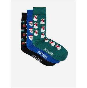 Sada troch párov vianočných ponožiek v zelenej, modrej a čiernej farbe Jack & Jones Manoso