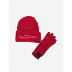 Červený dámsky set čiapky a rukavíc Desigual Happy Bag