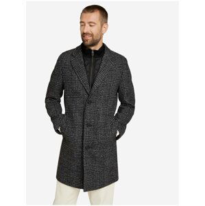 Tmavošedý pánsky kockovaný vlnený kabát Tom Tailor