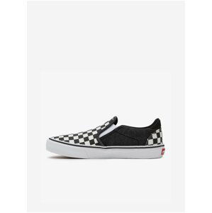 Bielo-čierne pánske vzorované slip on tenisky VANS Asher Deluxe