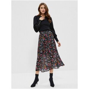 Čierna dámska kvetovaná midi sukňa Moodo