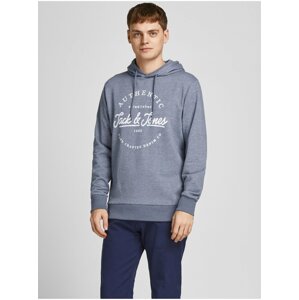 Mikiny s kapucou pre mužov Jack & Jones - svetlomodrá