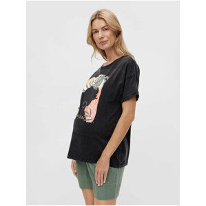 Čierne tehotenské tričko s potlačou Mama.licious Tropicana