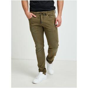 Kaki pánske slim fit rifle s potrhaným efektom Diesel Thommer