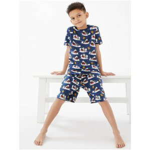 Krátka pyžamová súprava so žraločím motívom a vysokým podielom bavlny (7–16 rokov) Marks & Spencer námornícka modrá