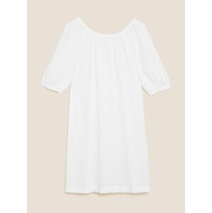 Midi šaty typu Bardot s krátkymi rukávmi, z čistého ľanu Marks & Spencer biela
