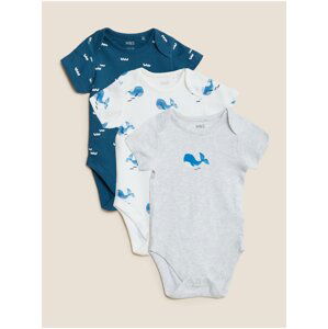 Body z čistej bavlny s motívom veľryby, sada 3 ks (3 kg – 3 roky) Marks & Spencer modrá