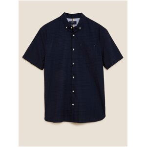 Kockovaná košeľa z čistej bavlny Marks & Spencer námornícka modrá