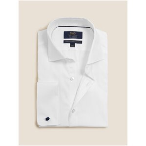Keprová košeľa mierne predĺženého strihu z čistej bavlny Marks & Spencer biela