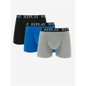 Sada troch pánskych boxeriek v čiernej, modrej a šedej farbe Replay