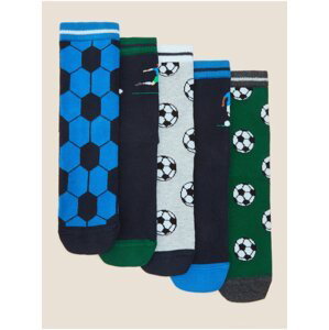 5 párov bavlnených ponožiek s futbalovým motívom Marks & Spencer viacfarebná