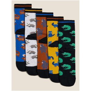 5 párov ponožiek s vysokým podielom bavlny a so zvieracím motívom Marks & Spencer viacfarebná