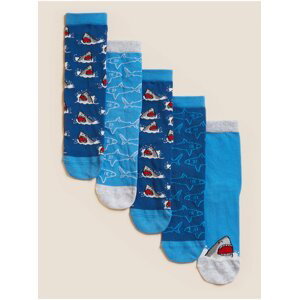 5 párov ponožiek s motívom žraloka a vysokým podielom bavlny Marks & Spencer viacfarebná