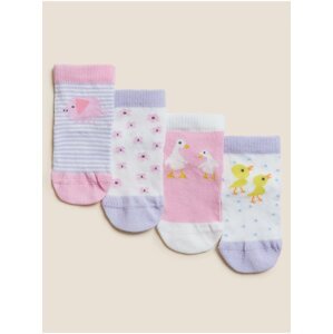 Balenie 4 párov detských ponožiek s vysokým podielom bavlny a motívom farmy (0–3 roky) Marks & Spencer viacfarebná