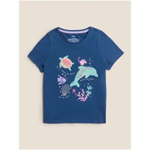 Tričko z čistej bavlny s flitrami a motívom delfína (2–7 rokov) Marks & Spencer námornícka modrá