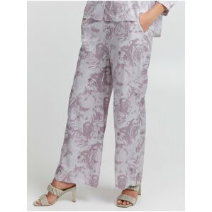 Bielo-fialové dámske voľné kvetované nohavice ICHI