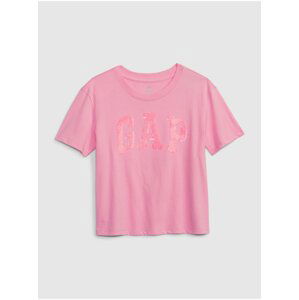 Ružové dievčenské tričko organic logo GAP