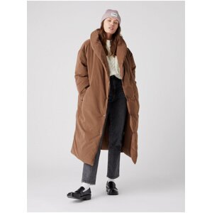 Hnedý dámsky zimný kabát s golierom Wrangler