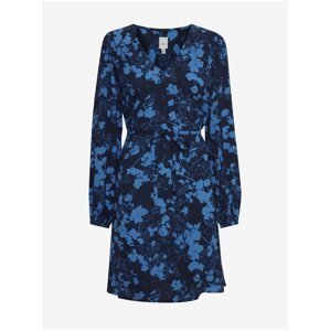 Modré dámske kvetované krátké šaty ICHI