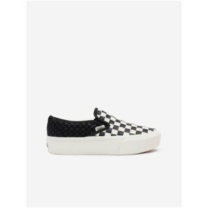 Bielo-čierne dámske kožené slip on tenisky na platforme VANS