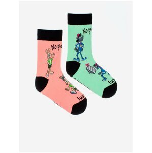 Ružovo-zelené chlapčenské vzorované ponožky Fusakle No počkaj, zajac!