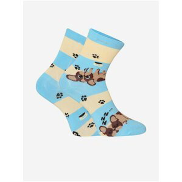Béžovo-modré detské veselé ponožky Dedoles Psi a pruhy