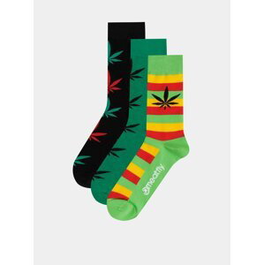 Sada troch párov pánskych vzorovaných ponožiek v zelenej a čiernej farbe Meatfly