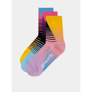 Sada troch párov dámskych pruhovaných ponožiek v rúžovej, modrej a žltej farbe Meatfly Color