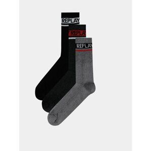 Sada troch párov pánskych ponožiek v šedej a čiernej farbe Replay