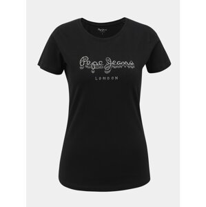 Čierne dámske tričko s ozdobnými kamienkami Pepe Jeans Beatrice