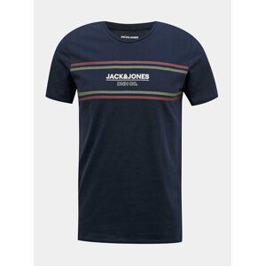 Tmavomodré tričko s potlačou Jack & Jones Shaker