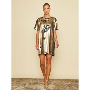 Simpo bronzovo-petrolejové flitrované šaty Flash