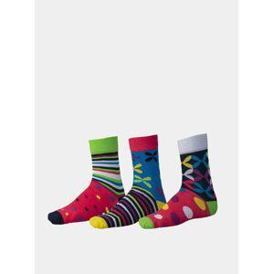 Sada troch párov vzorovaných ponožiek v červenej a modrej farbe SAM 73