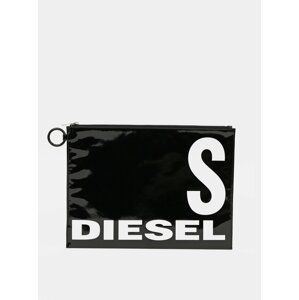 Čierna lesklá listová kabelka s nápisom Diesel