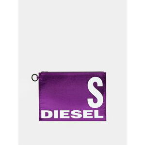 Fialová lesklá listová kabelka s nápisom Diesel