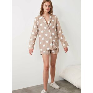 Béžové dámske bodkované pyžamo Trendyol